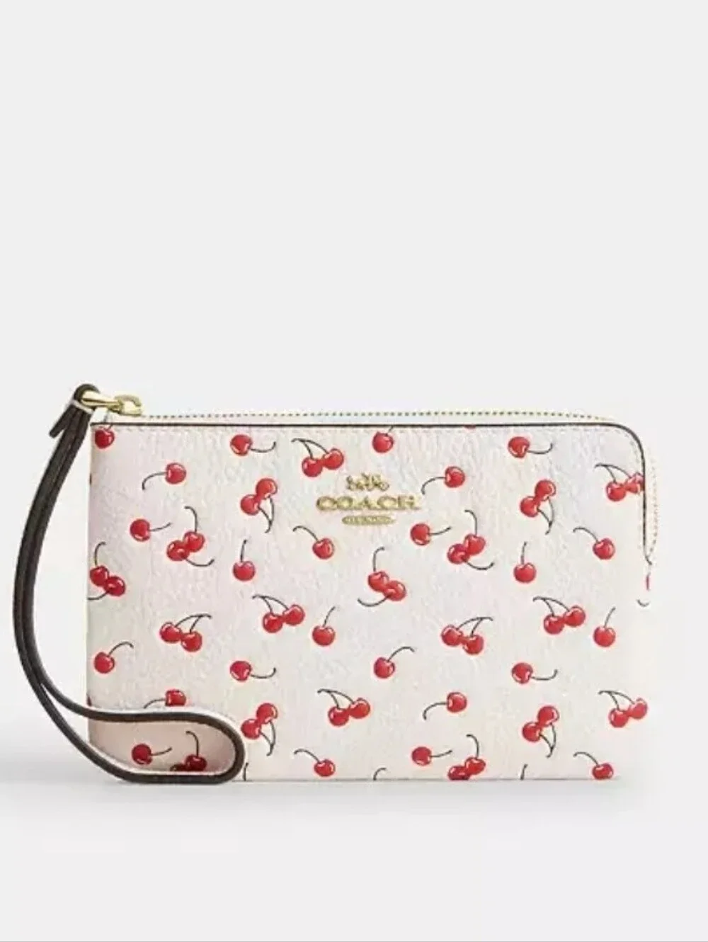 Coach Corner Zip Wristlet With Cherry Print